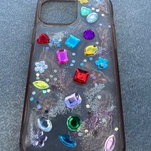 Jewel tone rhinestone, glitter, and lace resin iPhone case iPhone 14 Pro Max iph